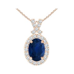 ANGARA Pendentif en or rose 14 carats avec saphir bleu naturel de 0,85 carat et halo de diamants