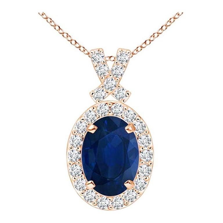 ANGARA Natural 0.85ct Blue Sapphire Pendant with Diamond Halo in 14K Rose Gold