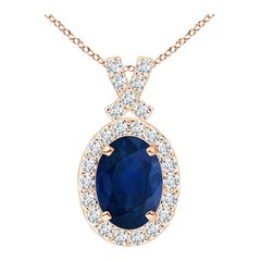 ANGARA Natural 0.85ct Blue Sapphire Pendant with Diamond Halo in 14K Rose Gold