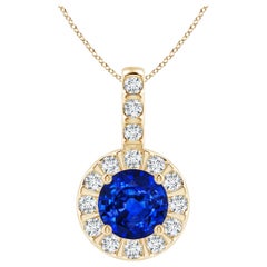 ANGARA Pendentif en or jaune 14 carats avec saphir bleu naturel de 1 carat et halo de diamants
