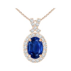 ANGARA Natural 0.85ct Blue Sapphire Pendant with Diamond Halo in 14K Rose Gold