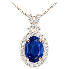 ANGARA Natural 0.85ct Blue Sapphire Pendant with Diamond Halo in 14K Rose Gold