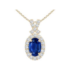 ANGARA Pendentif en or jaune 14 carats avec saphir bleu naturel de 0,60 carat et halo de diamants