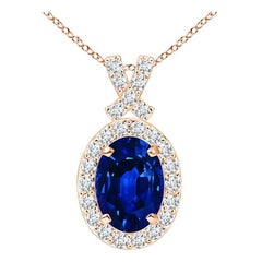 ANGARA Natural 0.85ct Blue Sapphire Pendant with Diamond Halo in 14K Rose Gold