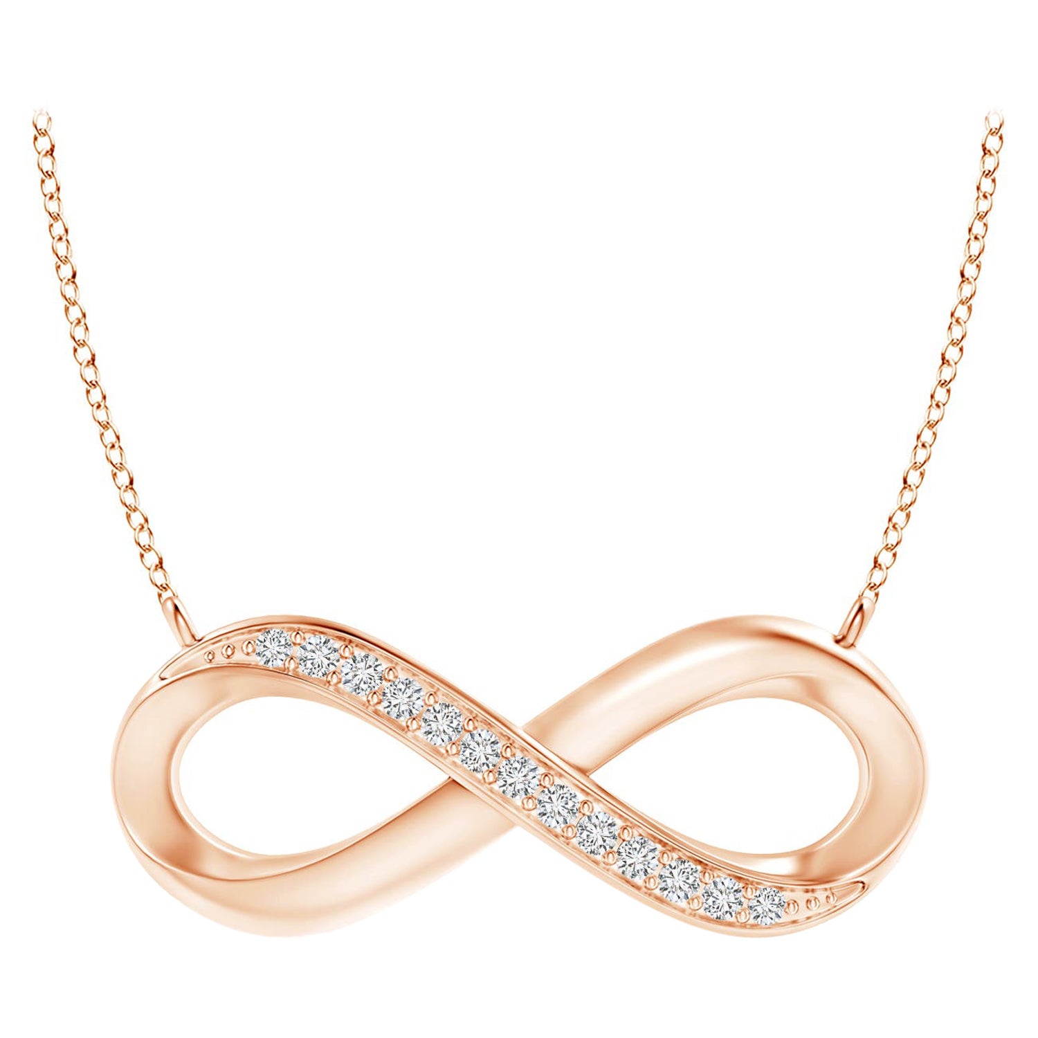 ANGARA Natural Sideways 0.05cttw Diamond Infinity Necklace in 14K Rose Gold For Sale