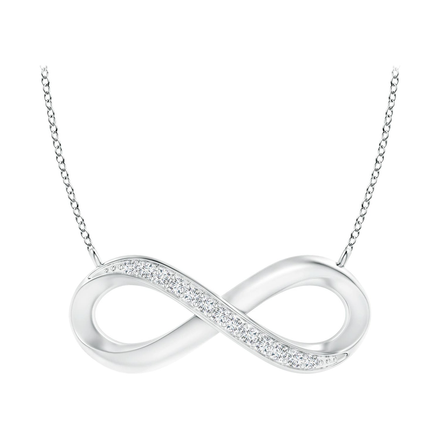 ANGARA Natural Sideways 0.05cttw Diamond Infinity Necklace in 14K White Gold For Sale