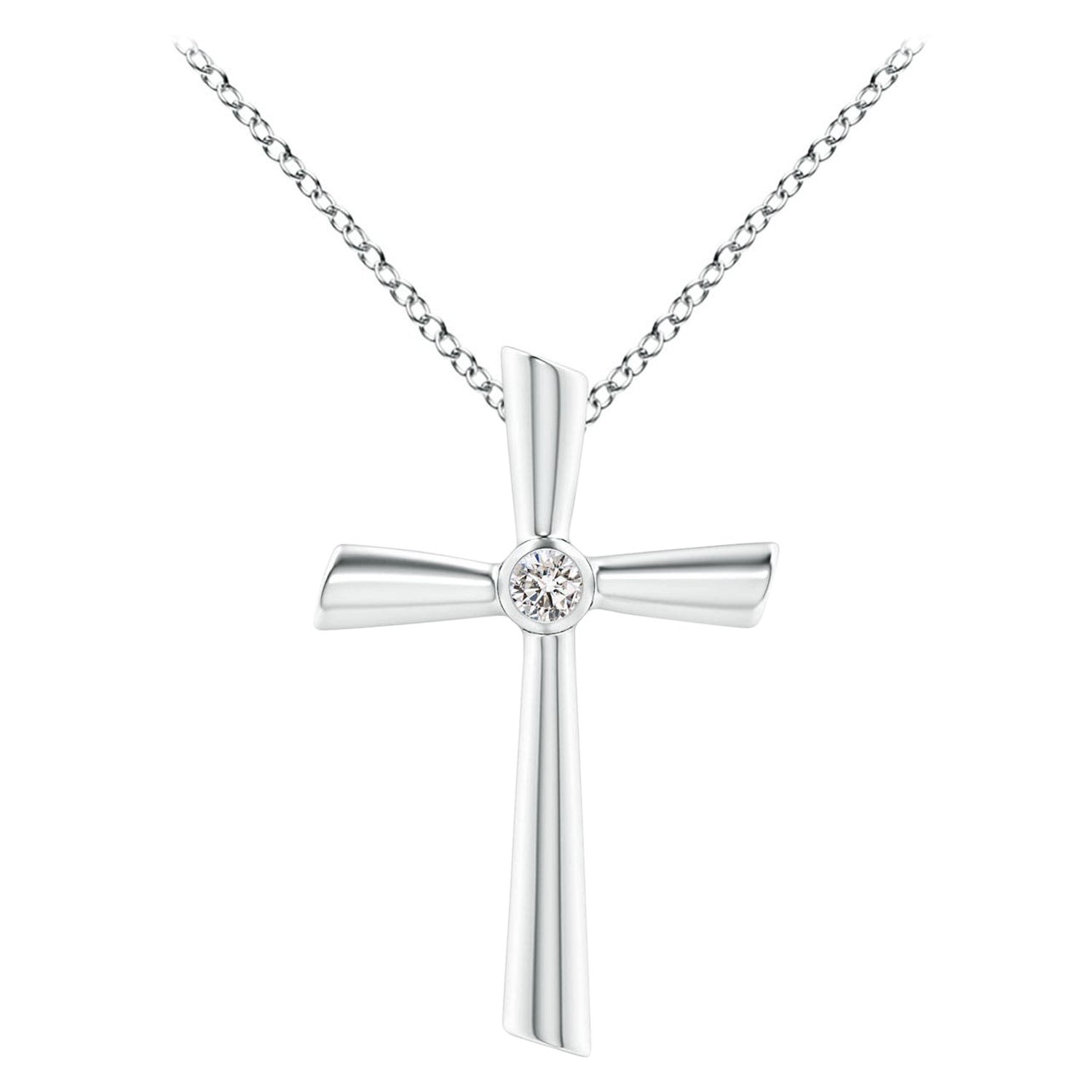 ANGARA Natural Solitaire 0.1cttw Diamond Cross Pendant in Platinum for Women For Sale