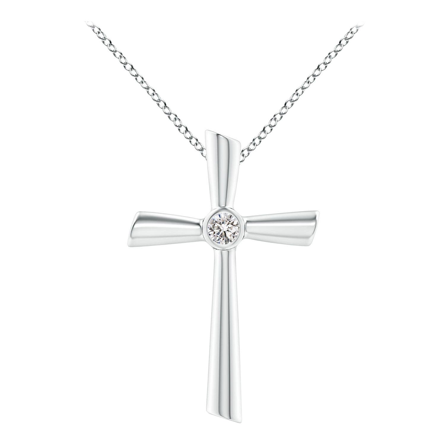ANGARA Natural Solitaire 0.2cttw Diamond Cross Pendant in Platinum  for Women For Sale