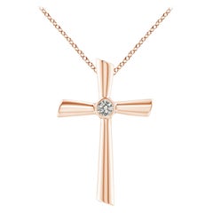 ANGARA Natural Solitaire 0.2cttw Diamond Cross Pendant in 14K Rose Gold
