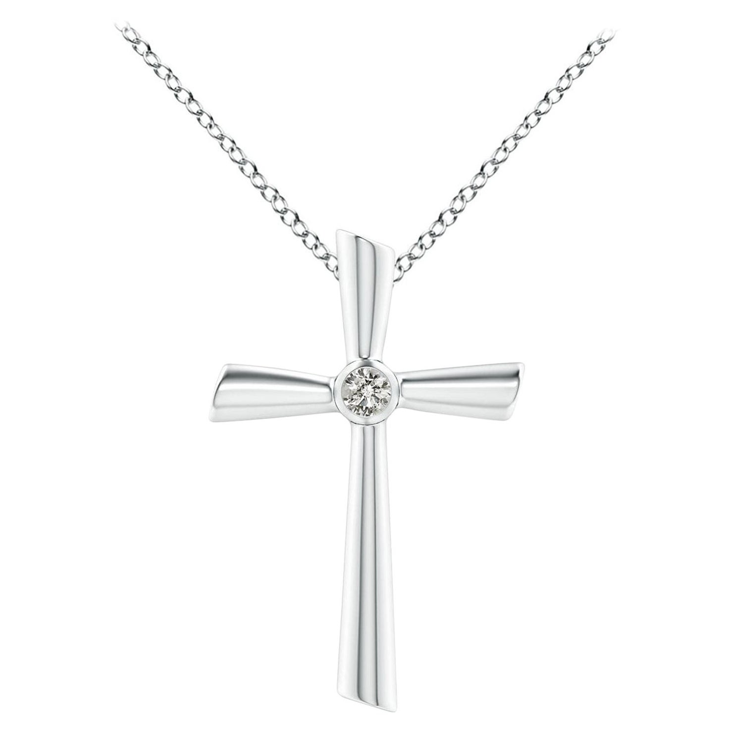 ANGARA Natural Solitaire 0.1cttw Diamond Cross Pendant in Platinum for Women For Sale