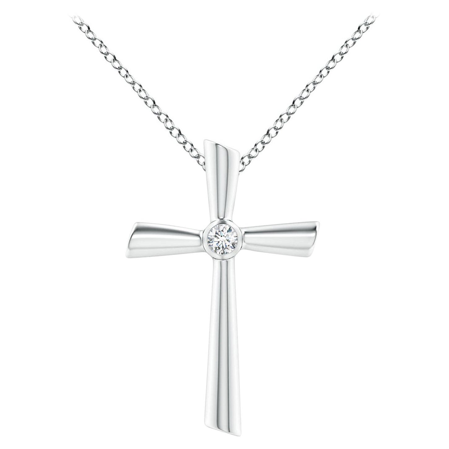 ANGARA Natural Solitaire 0.1cttw Diamond Cross Pendant in 14K White Gold
