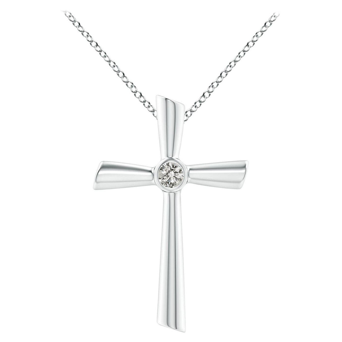 ANGARA Natural Solitaire 0.2cttw Diamond Cross Pendant in Platinum for Women For Sale