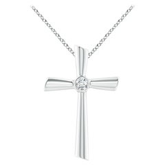 ANGARA Colgante Cruz con Diamante Solitario Natural de 0.2cttw en Oro Blanco de 14K