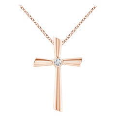 ANGARA Natural Solitaire 0.1cttw Diamond Cross Pendant in 14K Rose Gold