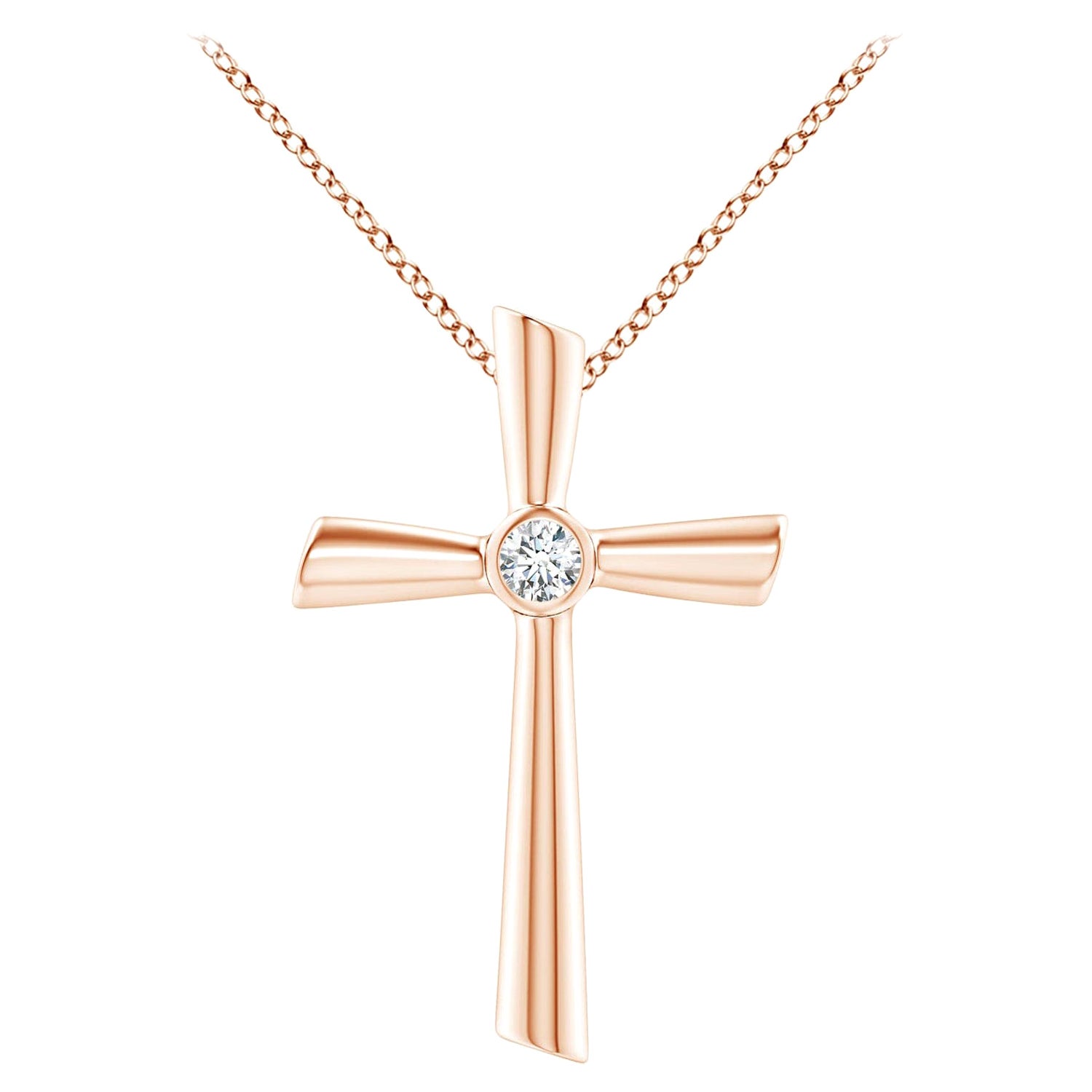 ANGARA Natural Solitaire 0.2cttw Diamond Cross Pendant in 14K Rose Gold For Sale