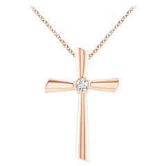 ANGARA Pendentif croix solitaire naturelle en or rose 14 carats avec diamants de 0,2 carat