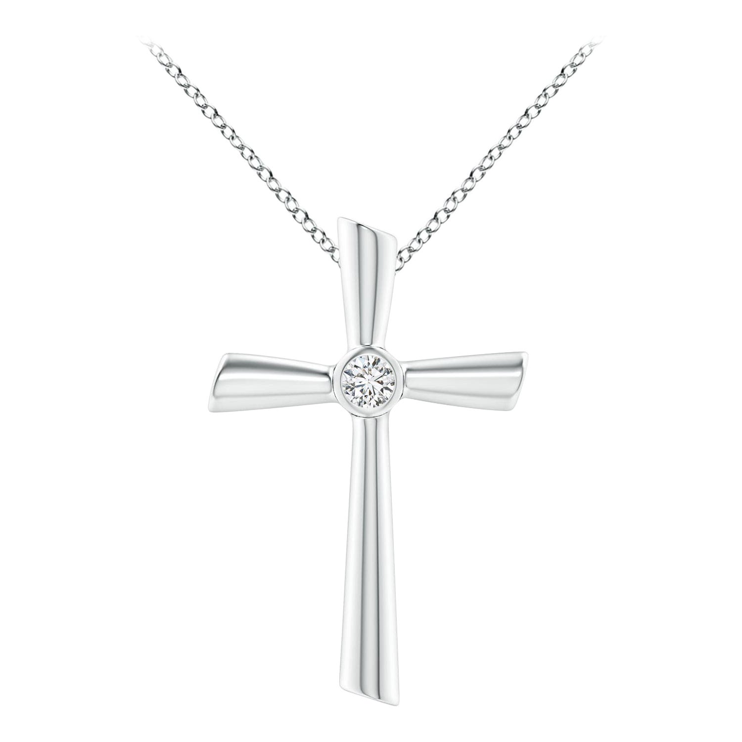 ANGARA Natural Solitaire 0.2cttw Diamond Cross Pendant in 14K White Gold For Sale