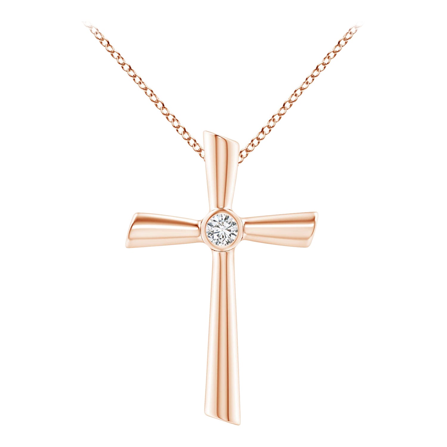 ANGARA Natural Solitaire 0.2cttw Diamond Cross Pendant in 14K Rose Gold For Sale