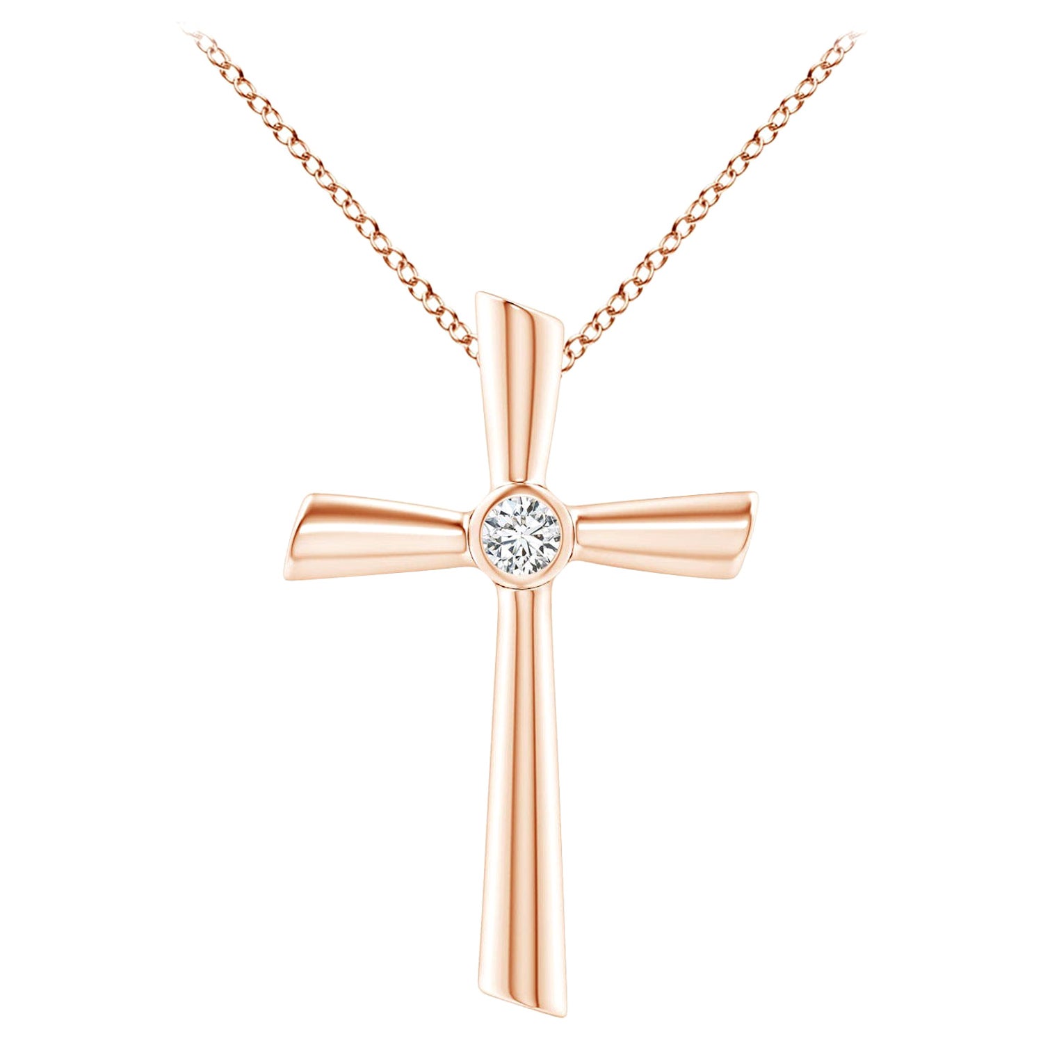 ANGARA Natural Solitaire 0.2cttw Diamond Cross Pendant in 14K Rose Gold