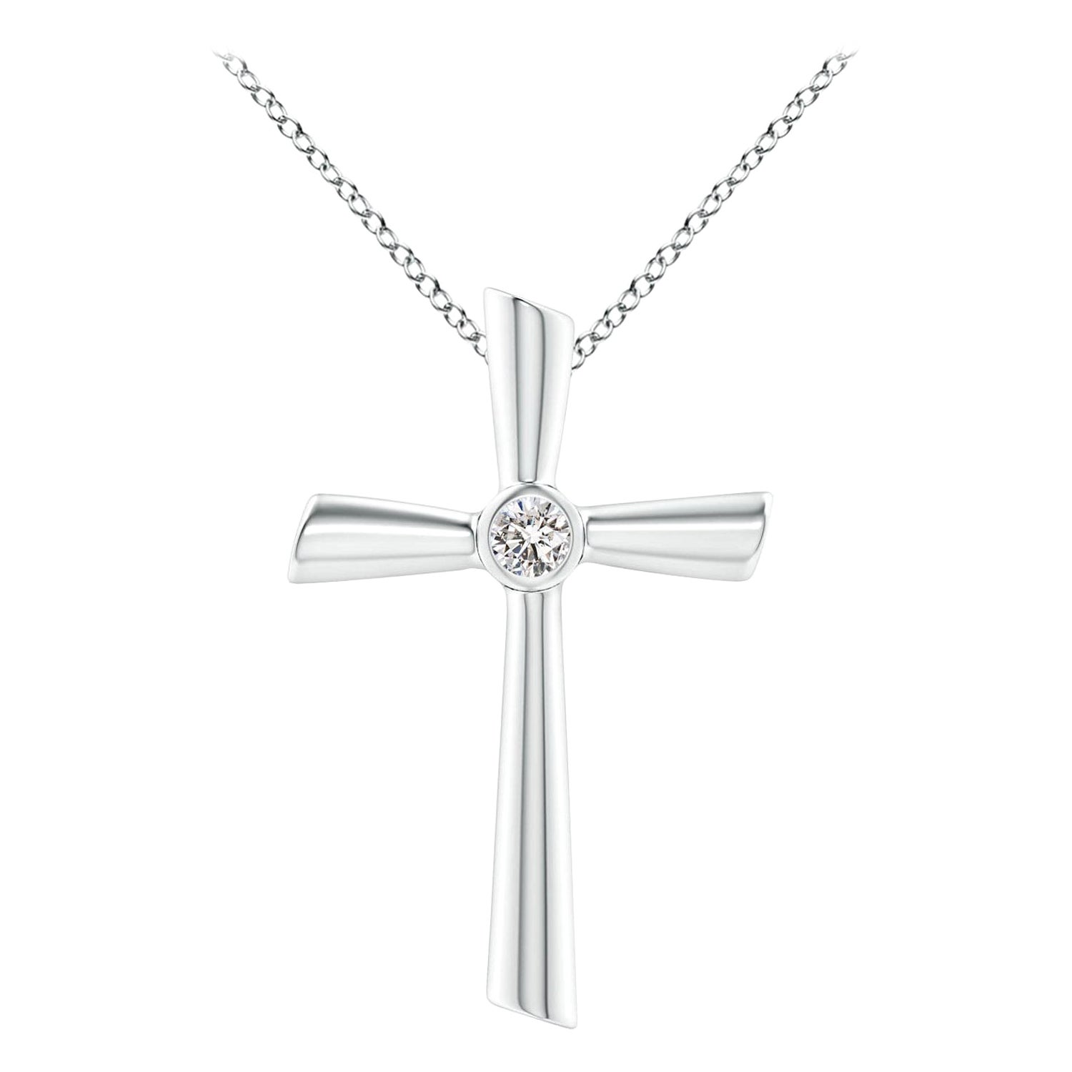 ANGARA Colgante Cruz con Diamante Solitario Natural de 0.2cttw en Oro Blanco de 14K en venta