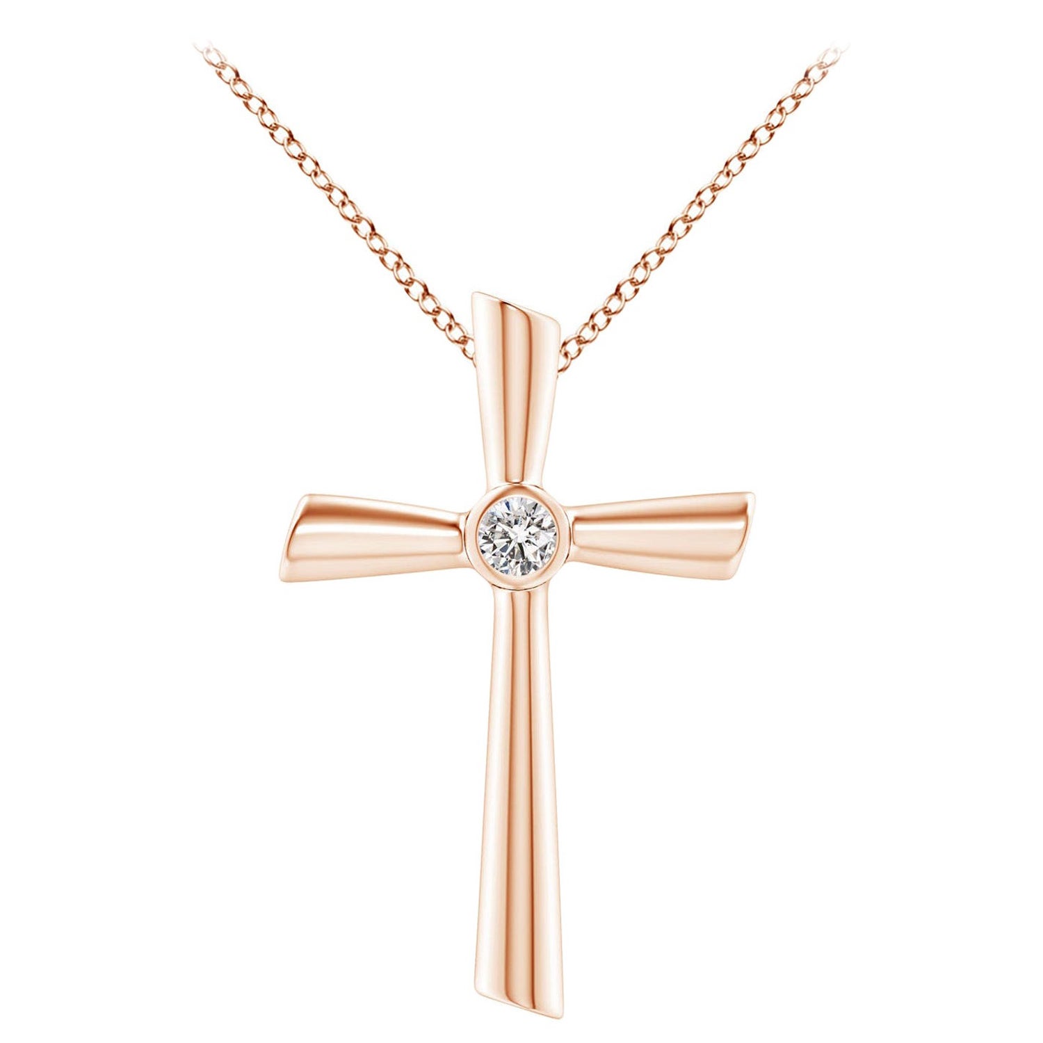 ANGARA Natural Solitaire 0.2cttw Diamond Cross Pendant in 14K Rose Gold
