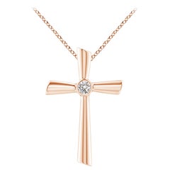 ANGARA Natural Solitaire 0.2cttw Diamond Cross Pendant in 14K Rose Gold