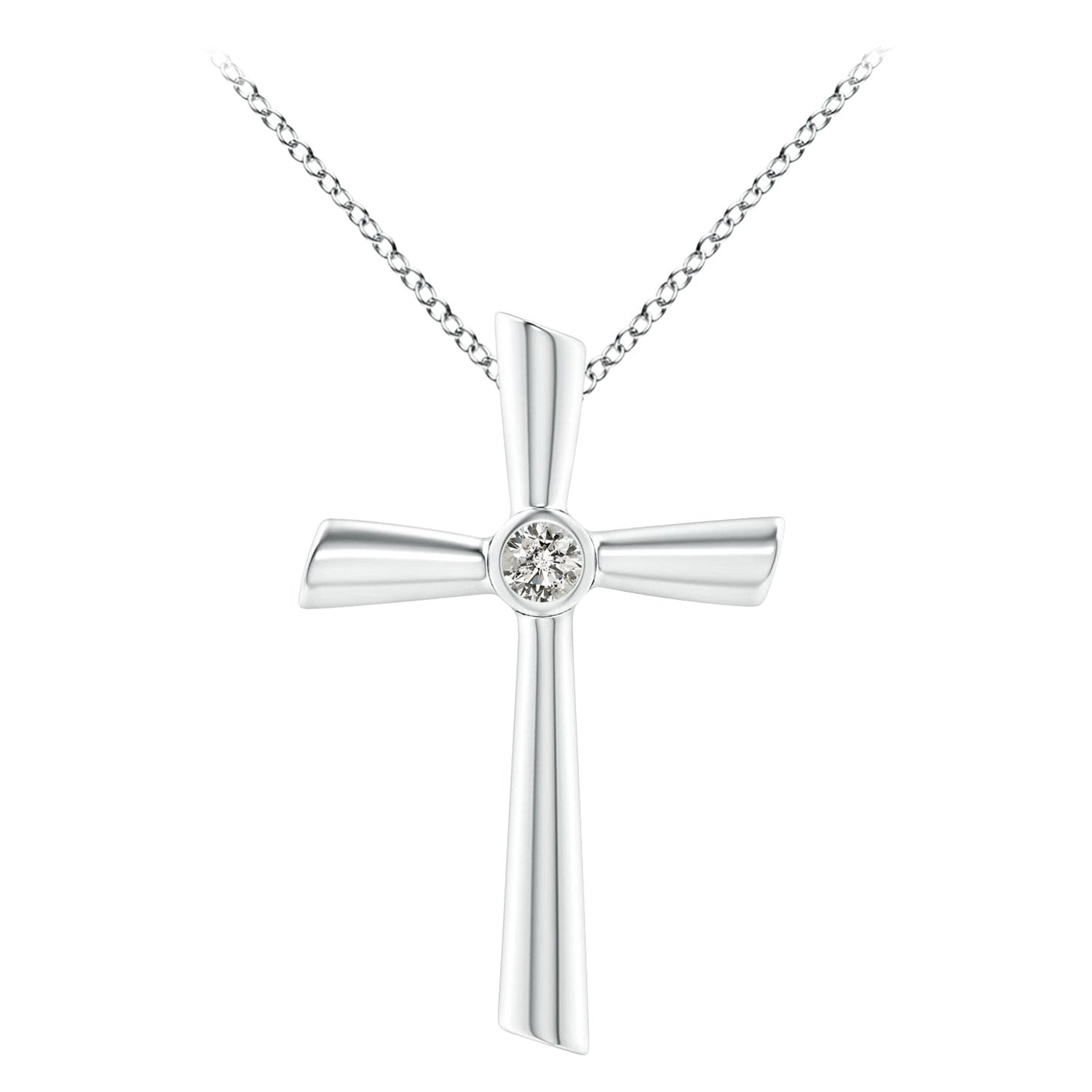 ANGARA Pendentif croix solitaire naturelle en or blanc 14 carats avec diamants de 0,2 carat en vente