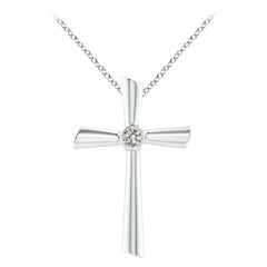 ANGARA Pendentif croix solitaire naturelle en or blanc 14 carats avec diamants de 0,2 carat