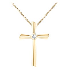ANGARA Natural Solitaire 0.1cttw Diamond Cross Pendant in 14K Yellow Gold