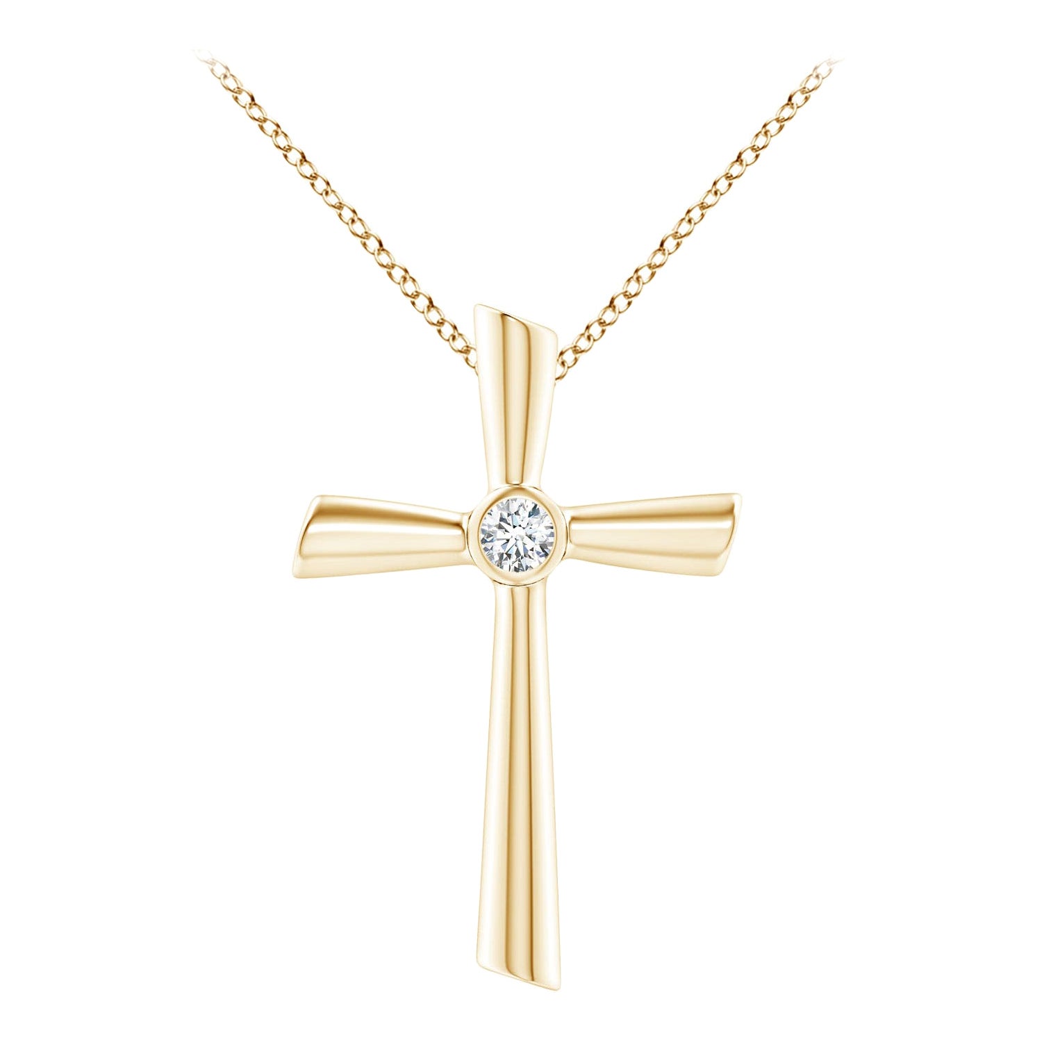 ANGARA Natural Solitaire 0.2cttw Diamond Cross Pendant in 14K Yellow Gold For Sale