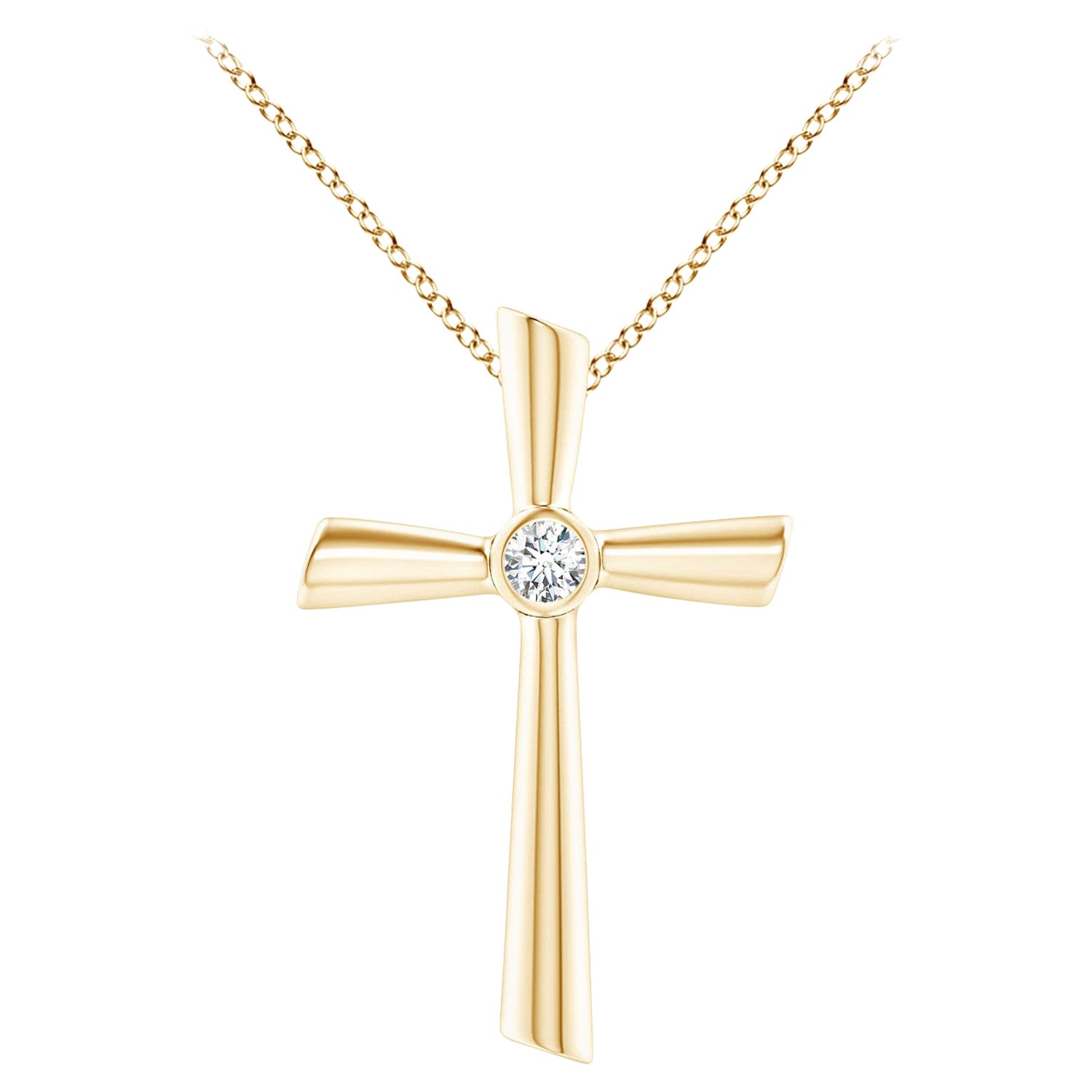 ANGARA Natural Solitaire 0.2cttw Diamond Cross Pendant in 14K Yellow Gold