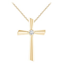 ANGARA Colgante Cruz con Diamante Solitario Natural de 0.2cttw en Oro Amarillo de 14K