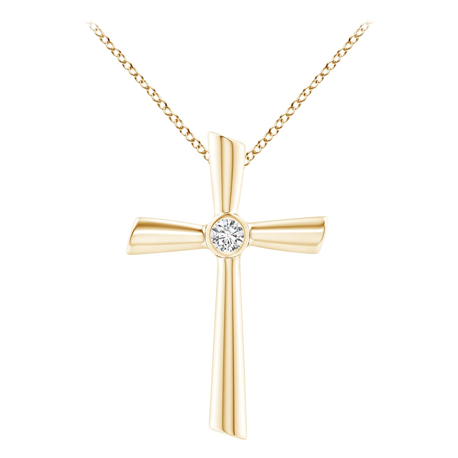 ANGARA Pendentif croix solitaire naturelle en or jaune 14 carats avec diamants de 0,2 carat