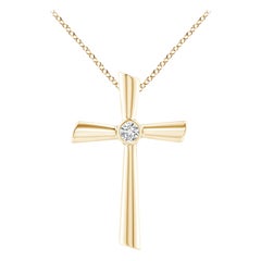 ANGARA Natural Solitaire 0.2cttw Diamond Cross Pendant in 14K Yellow Gold