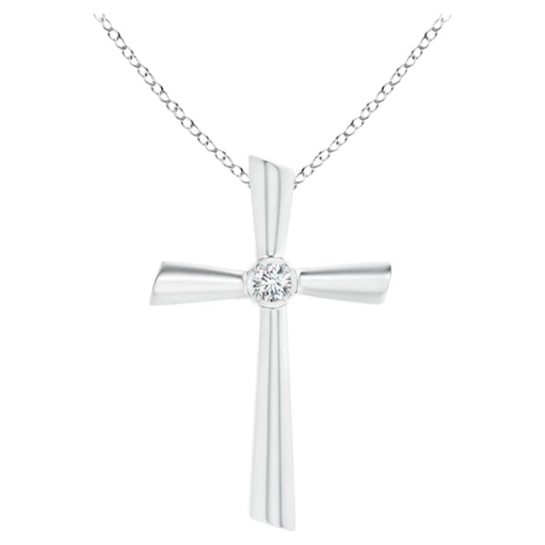 ANGARA Natural Solitaire 0.1cttw Diamond Cross Pendant in Platinum for Women
