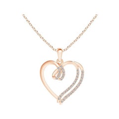 ANGARA Colgante de corazón de doble capa con diamante natural de 0,1 ctw en oro rosa de 14 quilates