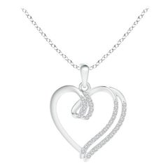 ANGARA Natural 0.1cttw Diamond Double Layered Heart Pendant in 14K White Gold