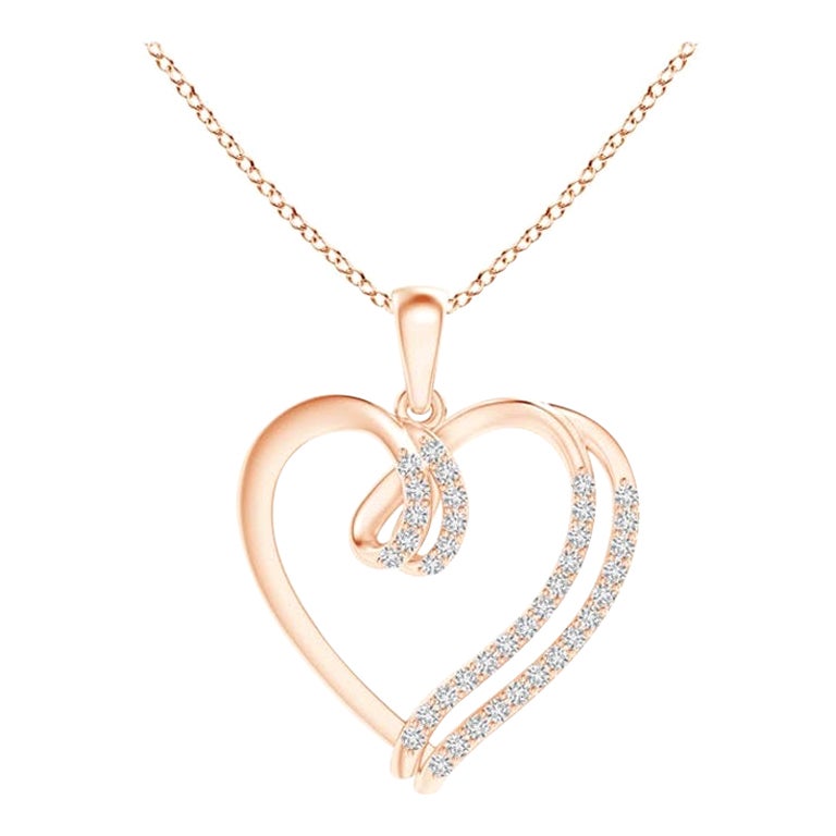 ANGARA Natural 0.25cttw Diamond Double Layered Heart Pendant in 14K Rose Gold  For Sale