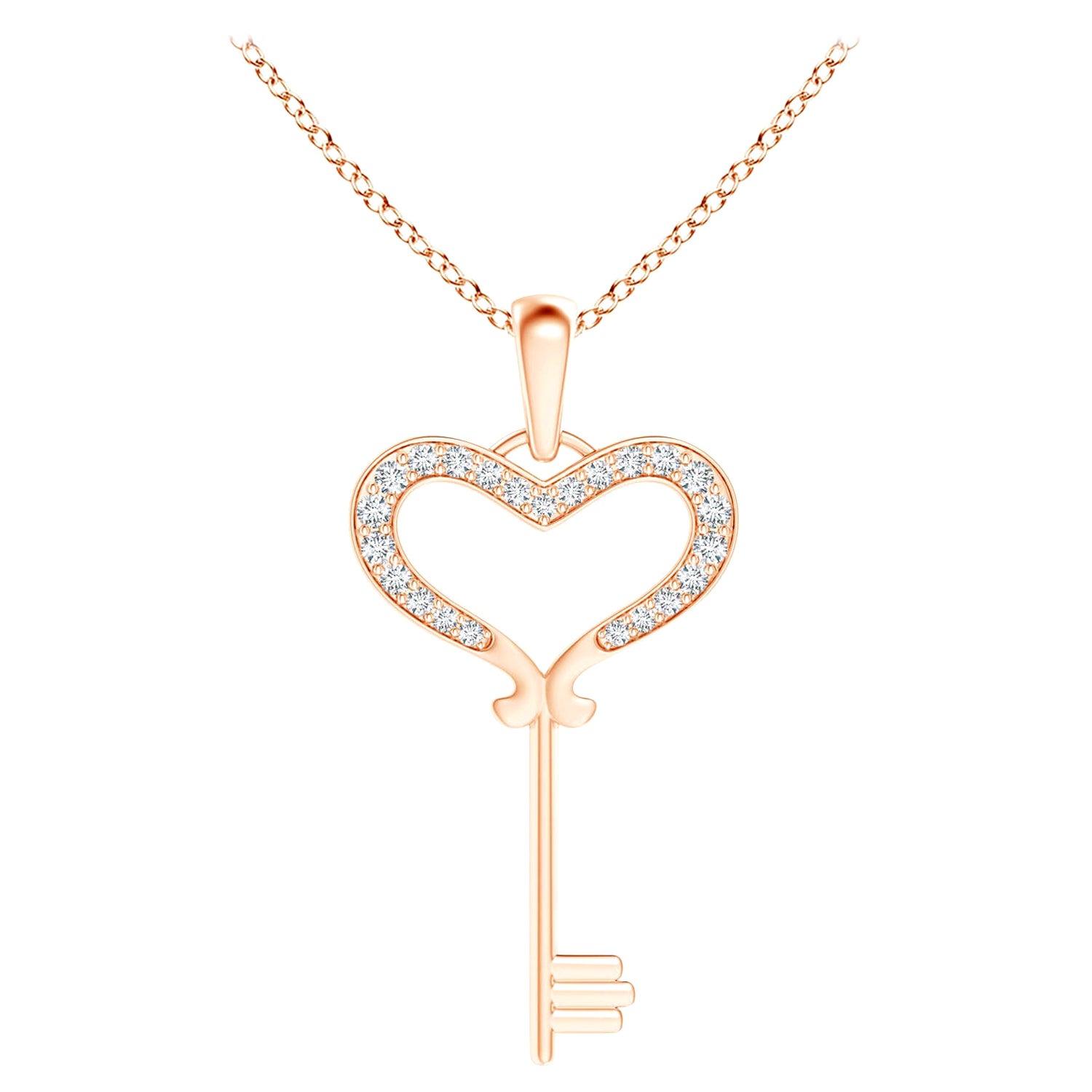ANGARA Pendentif clé de coeur en or rose 14K serti de diamants naturels 0.13cttw