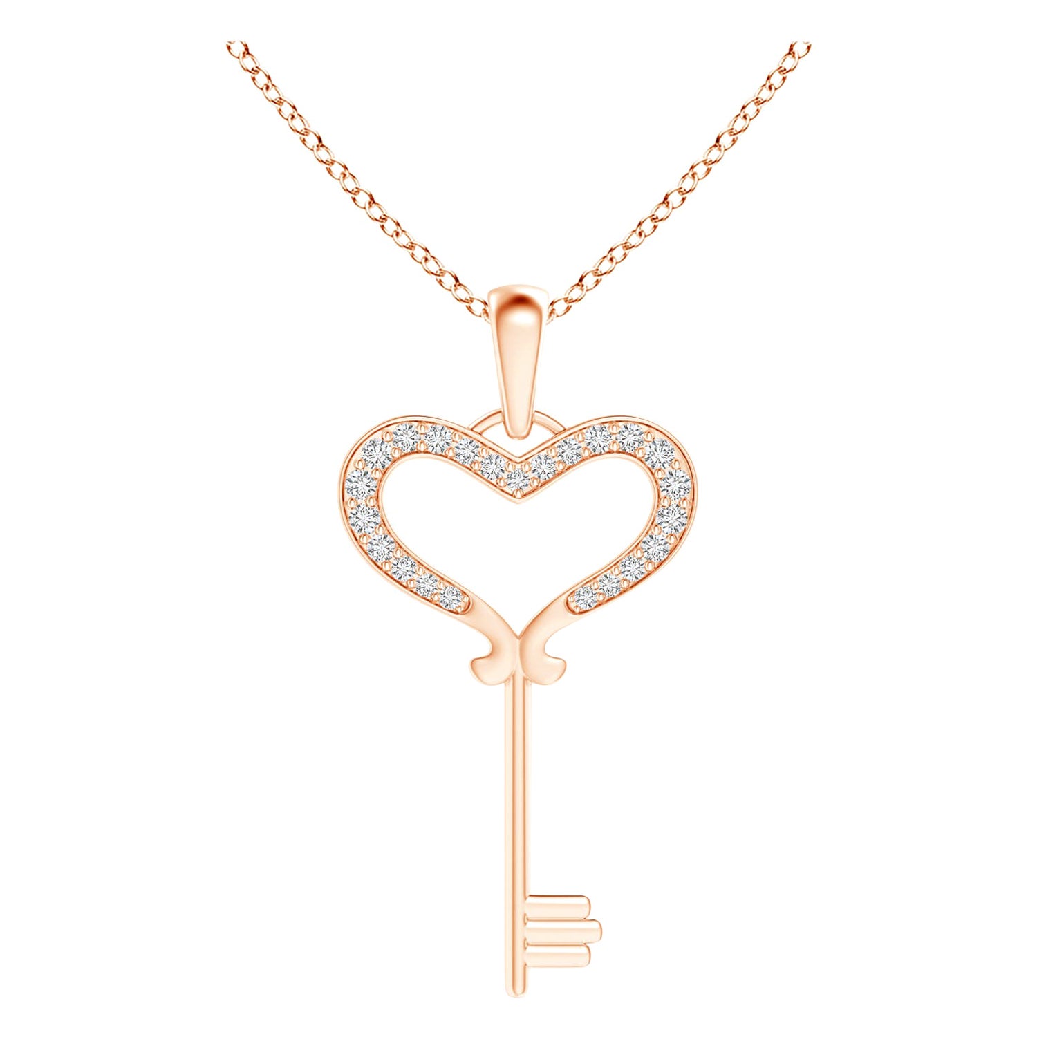 ANGARA Natural Pave-Set 0.13cttw Diamond Heart Key Pendant in 14K Rose Gold For Sale
