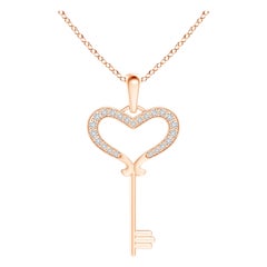 ANGARA Natural Pave-Set 0.13cttw Diamond Heart Key Pendant in 14K Rose Gold