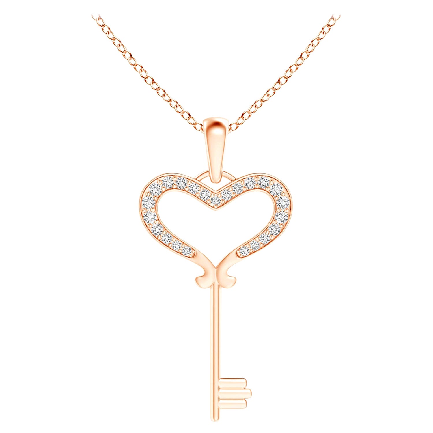 ANGARA Pendentif clé de coeur en or rose 14K serti de diamants naturels 0.13cttw