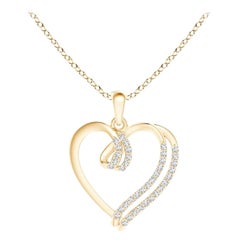 ANGARA Natürlicher 0,1cttw Diamant-Doppellagiger Herzanhänger aus 14K Gelbgold