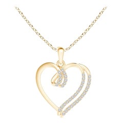 ANGARA Colgante de Corazón de Doble Capa con Diamante Natural de 0,1cttw en Oro Amarillo de 14K
