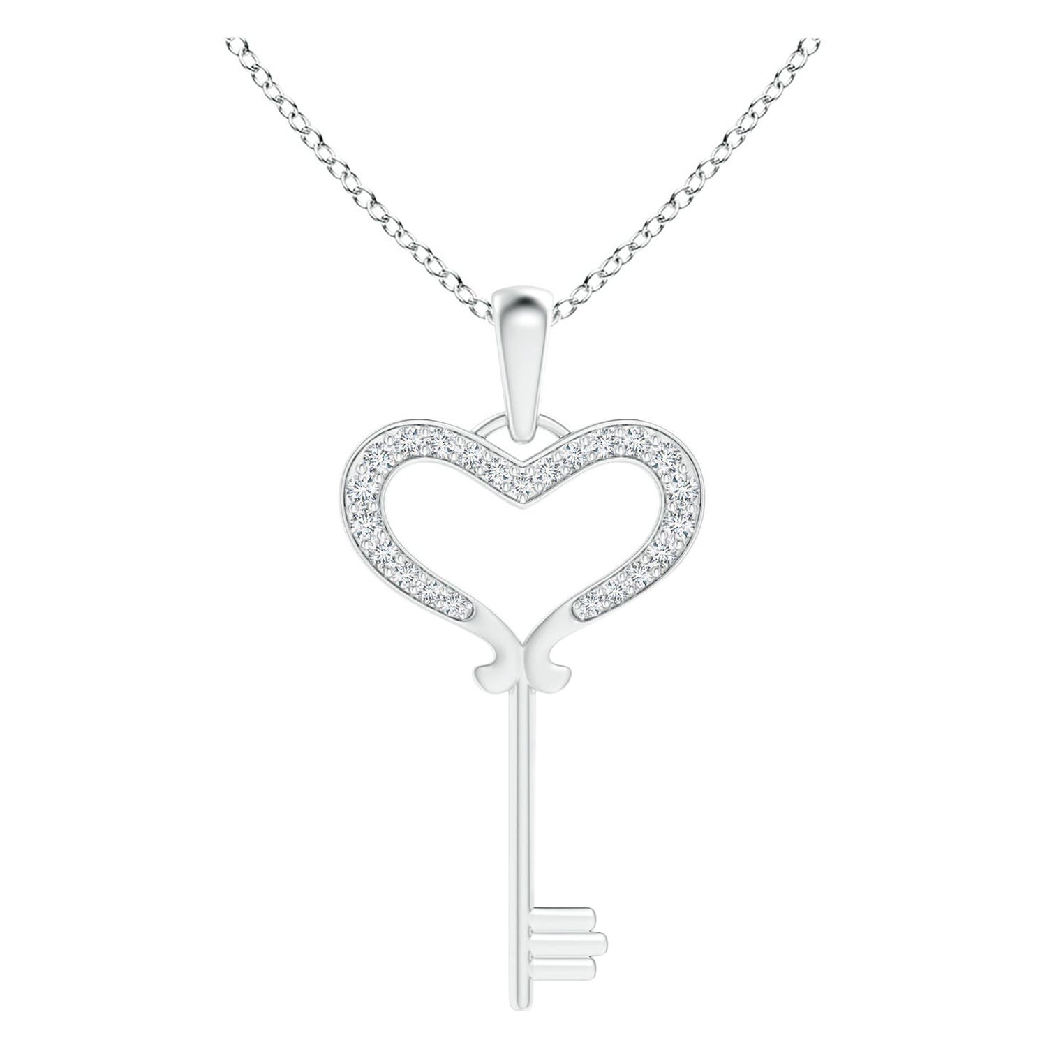 ANGARA Natural Pave-Set 0.13cttw Diamond Heart Key Pendant in 14K White Gold For Sale