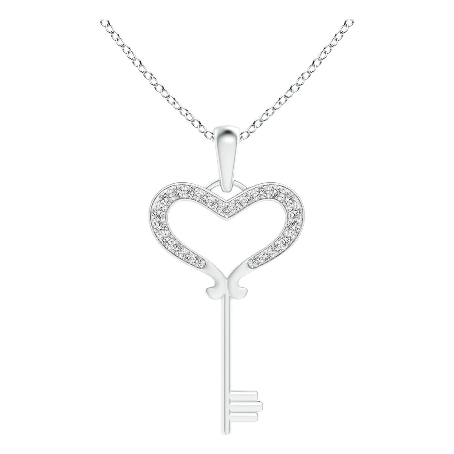 ANGARA Natural Pave-Set 0.13cttw Diamond Heart Key Pendant in 14K White Gold For Sale