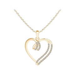 ANGARA Natürlicher 0,1cttw Diamant-Doppellagiger Herzanhänger aus 14K Gelbgold