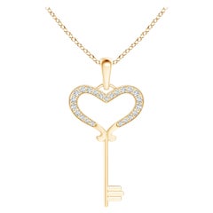 Pendentif cœur en or jaune 14 carats serti de diamants naturels pavés, taille 1,2 mm