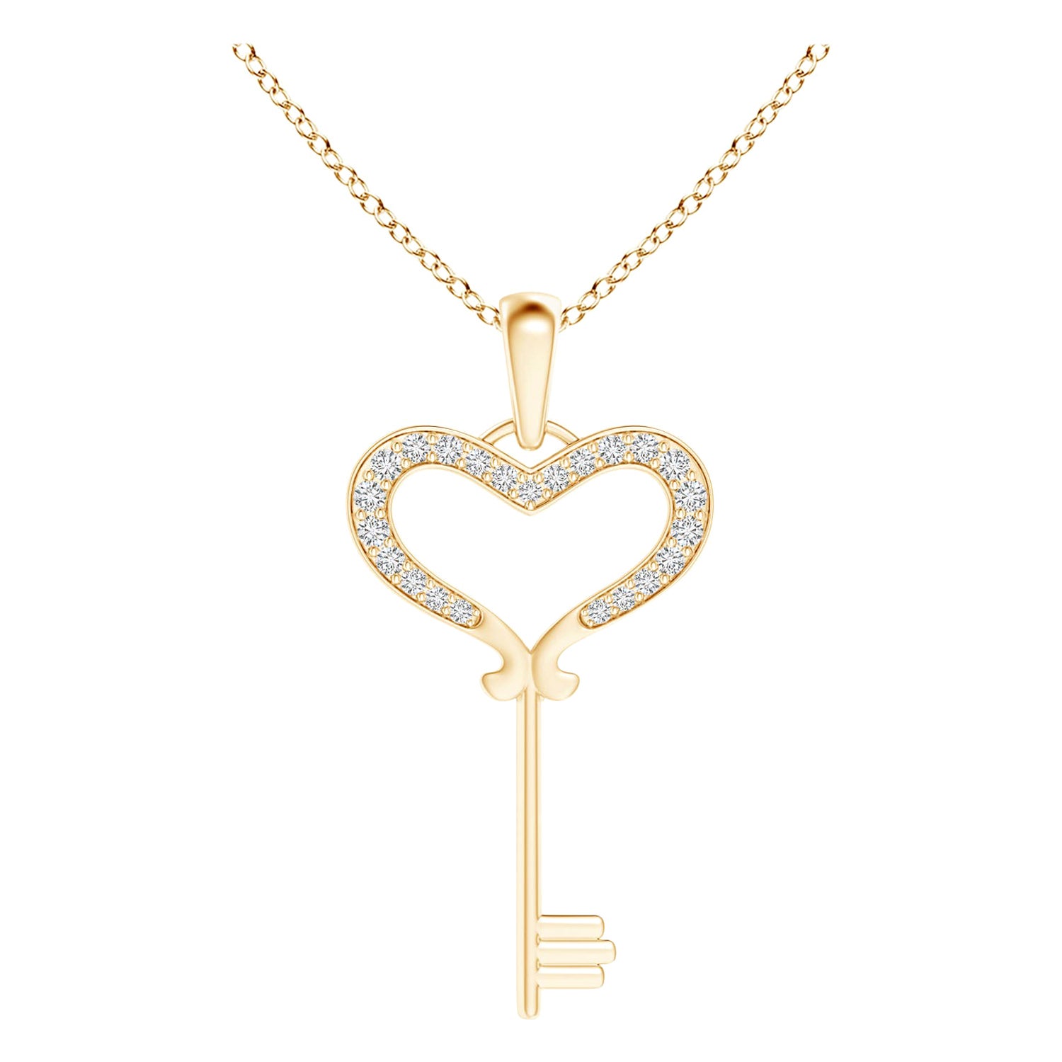 ANGARA Natural Pave-Set 0.13cttw Diamond Heart Key Pendant in 14K Yellow Gold  For Sale