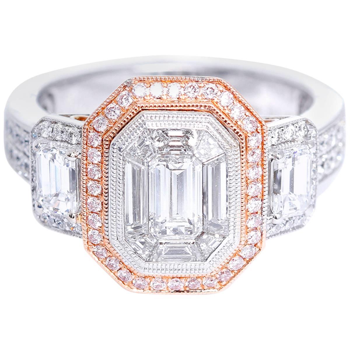 Simon G Mosaic Colored Diamond Pink and White Gold Ring Sz. 6-1/2